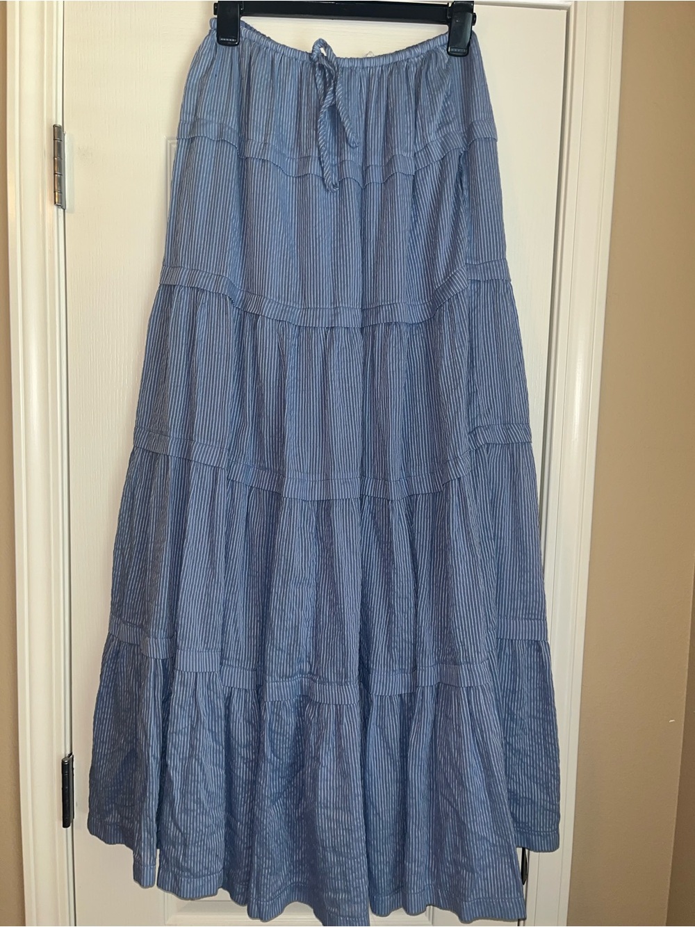 Mustard Seed Blue Striped Tiered Maxi Skirt